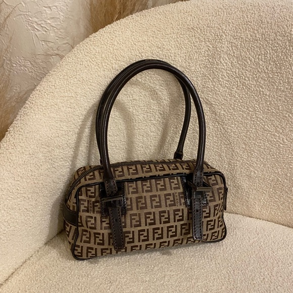 Fendi Zucchino Bauletto Shoulder Bag in Brown and Tan - Picture 4 of 13